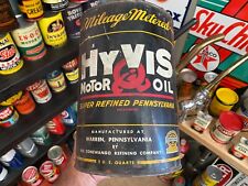 VINTAGE HYVIS~ 5-QUART SOLDER SEAM MOTOR OIL CAN~ EMPTY WITH NO TOP LID~ PATINA picture