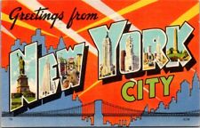 Large Letter Greetings From New York City NYC Vintage Postcard PM 1946 picture