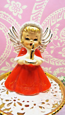 Vtg SR Fine Quality Christmas Caroling Angel Holds Gold Candle Holly Berry Wings picture