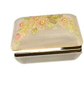Vintage Trinket Jewelry Change Box - Frosted Glass Floral Lid Hinged Gold Accent picture