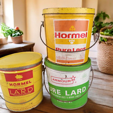 Lot of 3 Vintage Advertising HORMEL ARMOUR Pure Lard 4 Lb. Can Tin Pail Bucket picture