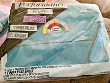 Vintage Performance by Springs Twin Flat Sheet Teal Percale No Iron NIP NOS USA picture