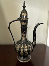 Vintage Floral Black And Brass Metal Teapot With Spout 8.5”X 5” picture