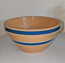 Vintage Mixing Bowl Serving Yellow Ware 10” Blue White Stripe Yellowware Antique picture