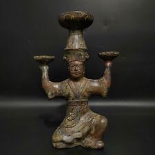 Chinese Rare Han Dynasty Handcrafted in old bronze people Oil lamp Candlestick picture
