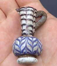 Fine Roman Antiquates Beautiful Roman Glass Blue & White Color Jar Vase Pitcher picture