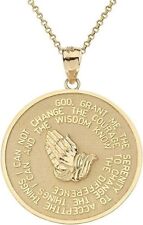 Solid 14K Yellow Gold Serenity Prayer with Praying Hands and Lord'S Prayer Medal picture
