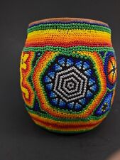 Vintage Huichol Art Clay Pot / Vase Handmade.  Sacred Deer and Sacred Peyote picture