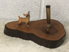 Vintage Lacquered Wood Log Slice Art Ink Pen Holder Desktop With Chihuahua Dog picture