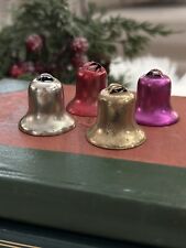4 Vintage Christmas Ornaments Bells Metal Clapper Ringers 1” Tall picture