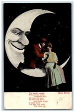 Romance Postcard Sweet Couple Sat On Crescent Moon c1905 Posted Antique picture