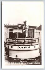 RPPC~Captain Don Saunders On Boat Moon is Silver Canoe~Real Photo Postcard picture