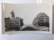 Vintage Photo Snapshot Bringing In The Hay, Farmers, Haystack Horse Wagon 3 X 4” picture