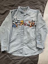 Vintage Embroidered Winnie The Pooh Winter Snow Button UP SZ L picture