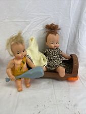 Vintage 1963-64 IDEAL TOYS Pebbles and Bam Bam Dolls, Cradle, Club, Blanket READ picture