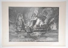 1874 Victorian Art Engraving, After The Battle - Davidson, Rowboat, Warships picture