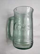 VTG Coca Cola Embossed Heavy Glass Stein Mug w/handle Coke 16 Ounce 5.5” Tinted picture