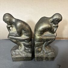 1928 Cast Metal Brass RODIN'S THINKER Bookends picture