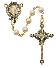Gold Plated Pewter Crucifix And Center Pearl Of Mary 7mm Bead Catholic Rosaries picture