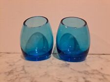 Rare Find-  Set Of 2 Vintage Optic blue Candle Holder One Has Minor Chips picture