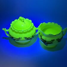 Heisey Winged Scroll EAPG Custard Uranium Glass Sugar Bowl And Creamer AS IS picture
