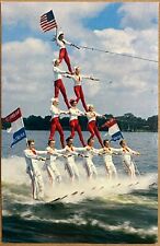 Cypress Gardens Water Skiing Pyramid Patriotic Florida Postcard picture