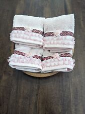 GORGEOUS SET/4 Light DUSTY PINK color HAND TOWELS w/border TRIMS x DISPLAY, NEW picture