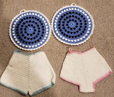 Vintage Handmade Crocheted Bloomers and Round Pot Holders Set of 4 never used picture