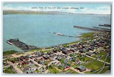 c1940's Aerial View of City and Harbor Ashland Wisconsin WI Vintage Postcard picture