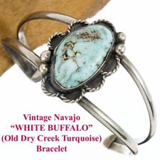 Vintage WHITE BUFFALO Turquoise Bracelet Sterling Silver OLD PAWN Squash Blossom picture
