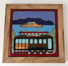 Vintage Prusa Cable Car Climbs San Francisco Alcatraz Handpainted Framed Tile picture