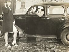 R1 Photograph Women  Hitchhiker Woman Driving Car  1940's Sailors Hat Gay Int picture