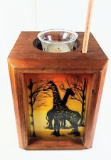 Vintage Wood 1970’s 2 Sided Candle Holder/Lantern Savannah Panel Film 7inches picture