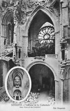 Vtg Postcard Interieur de la Cathedrale WW I Damage Soissons, France Unposted DB picture