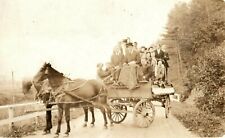 c1910 Large Group Riding Horse Drawn Carriage Family RPPC Photo Postcard picture