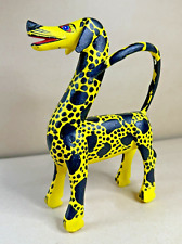 Mexican Oaxacan Hand Carved Painted Folk Art Yellow Dog, Long Tail, Signed Sosa picture