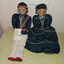 Pair of Navajo Indian Handmade Dolls Man Woman Matching Green Clothes jewelry picture