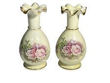 Lefton Exclusives Japan China Vase Lot Of 2 Floral Motif 4.5” Hand Painted picture
