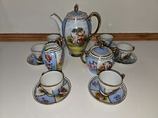 Antique Victoria Czechoslovakia Porcelain Demitasse Tea Set 6 Cups Cream & Sugar picture