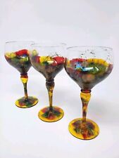 Set of 3 Large Romania Royal Danube Crystal Wine Stemware Abstract Hand Painted  picture