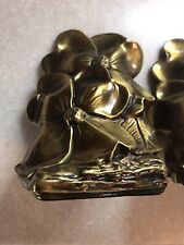 Vintage PM Craftsman Mid Century Brass Book Ends Dogwood Flowers picture