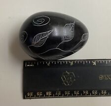 Handcrafted  Egg Kenya Carved And Etched Soapstone Black And White Tribal Art picture