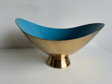 Mid Century Mod Gorham Giftware/Donald Colflesh Turquoise Enamel Brass L663 Bowl picture