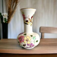 Vintage Zsolnay Hungary Hand Painted Flowers Butterfly Gold Porcelain Vase picture