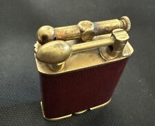 Vintage CLARK 18Kt Gold Electro Plate Burgundy Leather  Wrapped  Lighter 1926 picture