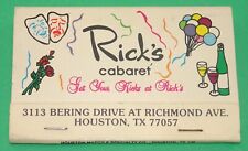 Rick's Cabaret Houston, TX. Vintage Adult Entertainment Matchbook Full Unstruck picture