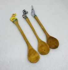 Vintage 1960s Carved Wooden Spoons Set Africa Safari Animals Ghana Art Decor 32 picture