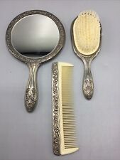 Vintage Antique Silver Plated Handheld Mirror, Brush, Comb picture