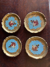 Vintage Italian French Blue & Gold, Pink Roses Coasters Tole trays picture