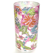 RARE Lilly Pulitzer Glass Lantern Candle Holder Pink Floral Tropical 10” picture